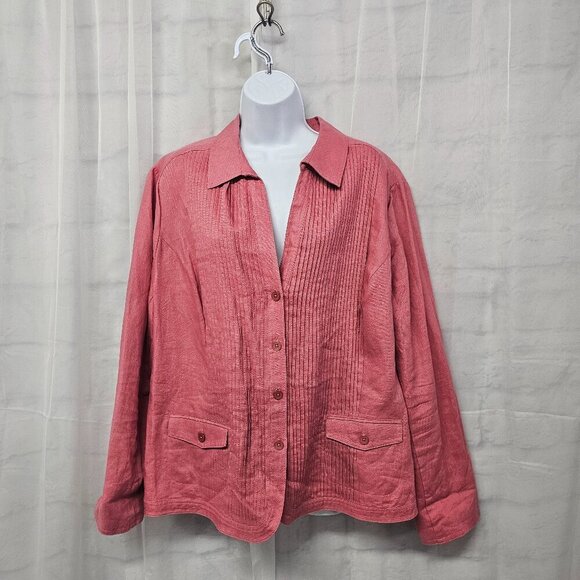 Jones New York Pink Linen Blouse Pintuck Boho Shacket 20W - Picture 13 of 13